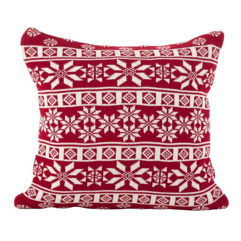 Saro Lifestyle Winter Snowflake Nordic Design Poly Filled Throw Pillow, Red, 18"x18"