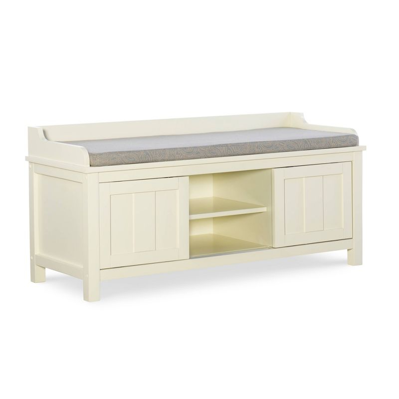 45" Lakeville Antique Solid Wood Storage Bench with Cushion, Entryway Seating - Linon