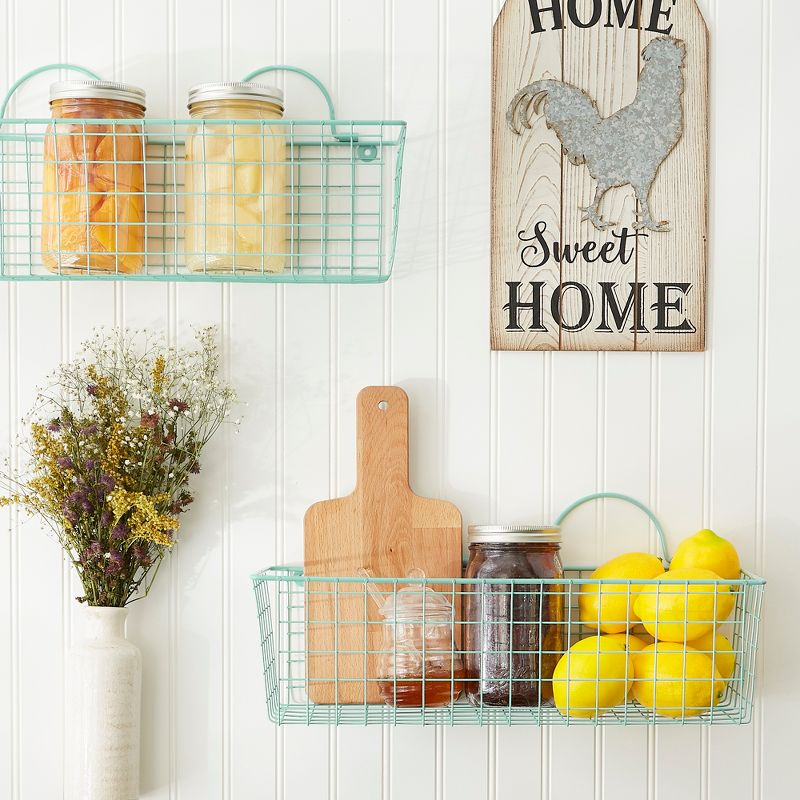 Medium Aqua Wire Wall Basket Set/2