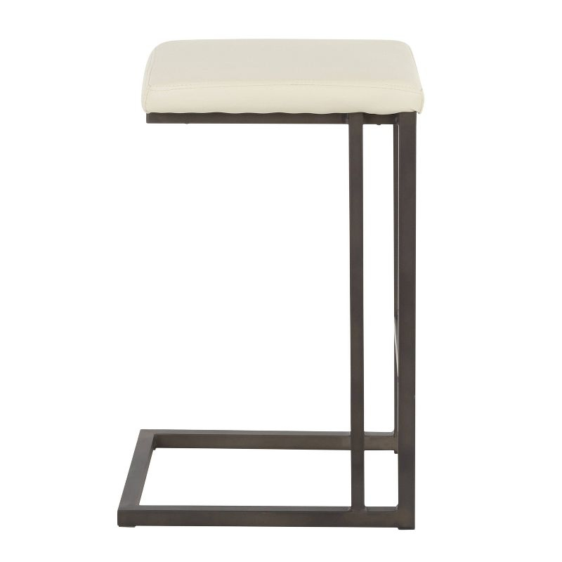 LumiSource Set of 2 Roman Industrial Counter Height Barstools Cream:: Faux Leather, Square Seat, No Assembly Required