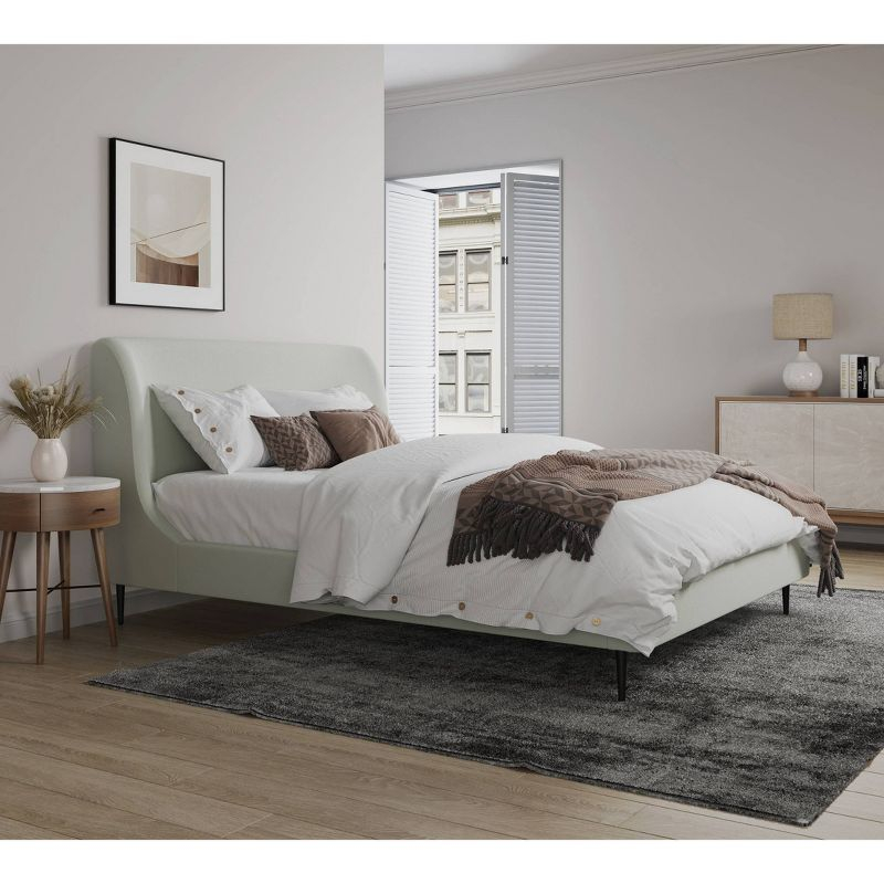 Full Heather Upholstered Bed with Black Legs - Manhattan Comfort