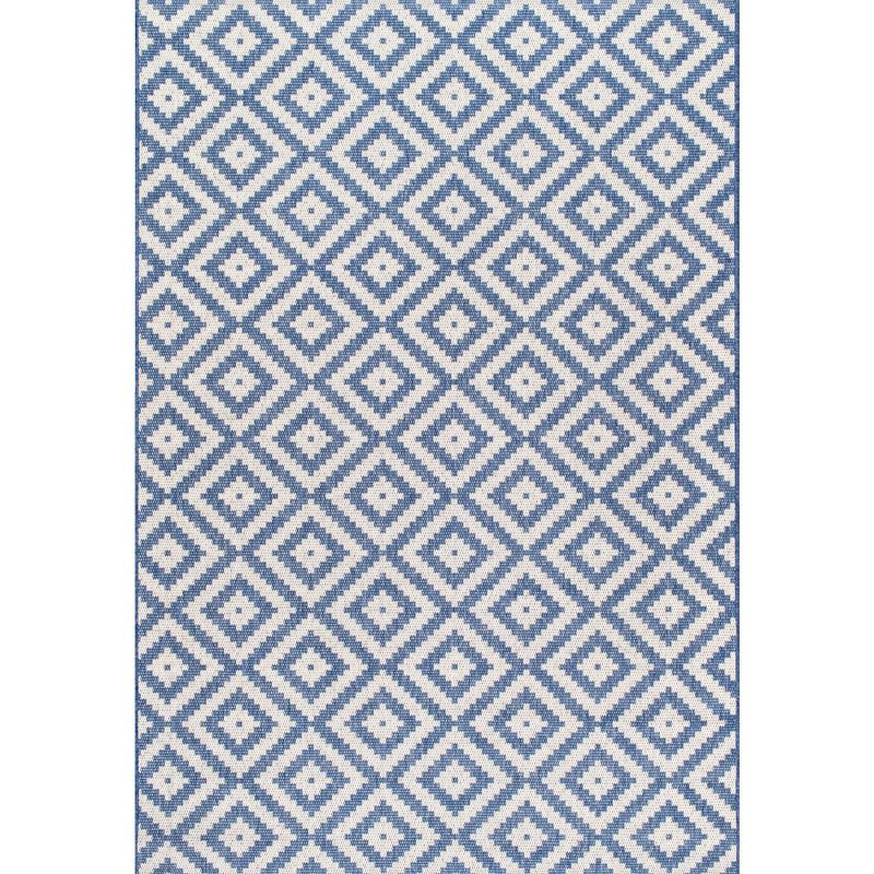 Nuloom Marybelle Geometric 5x8 Indoor/Outdoor Area Rug for Living Room Patio Deck Front Porch Kitchen, Blue/Ivory
