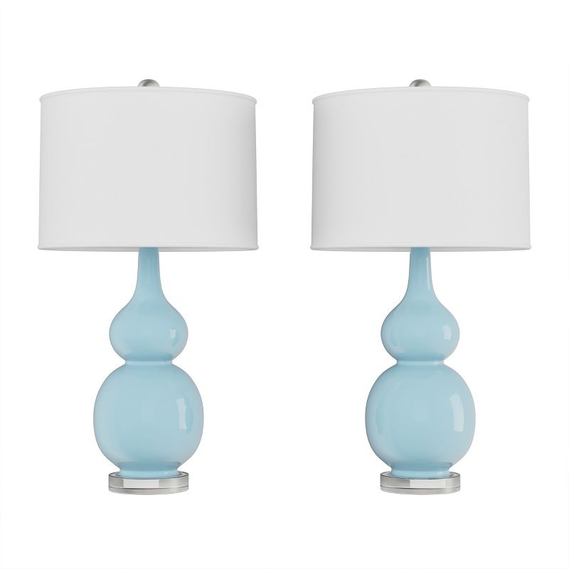 Lavish Home Set of 2 Ceramic Table Lamps - Double Gourd Vintage Style Lights for Bedroom, Living Room, or Office with Efficient LED Bulbs, Blue