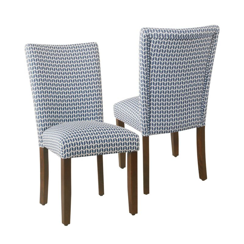 Set of 2 Parson Dining Chair Blue Geometric - HomePop: Cotton Upholstery, Foam Filled, Hardwood Frame