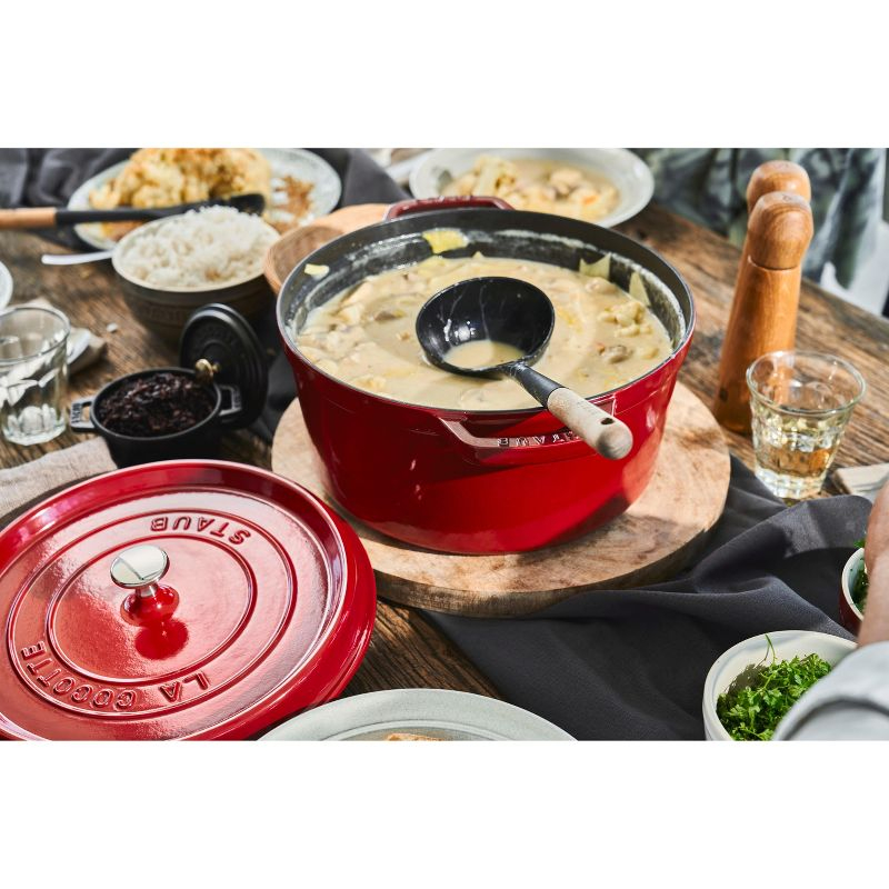 Staub Cast Iron Round Cocotte, Dutch Oven, 7-quart, serves 7-8, Made in France, Cherry