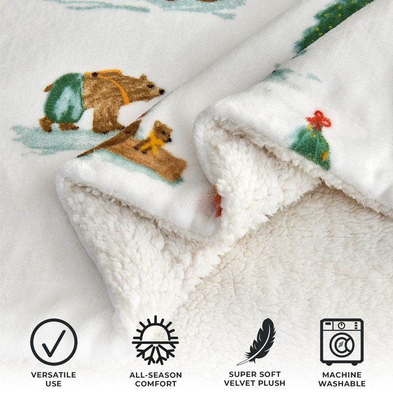 Holiday-Printed Plush Throw Blanket - Great Bay Home (50" x 60", Watercolor Santa and Friends)