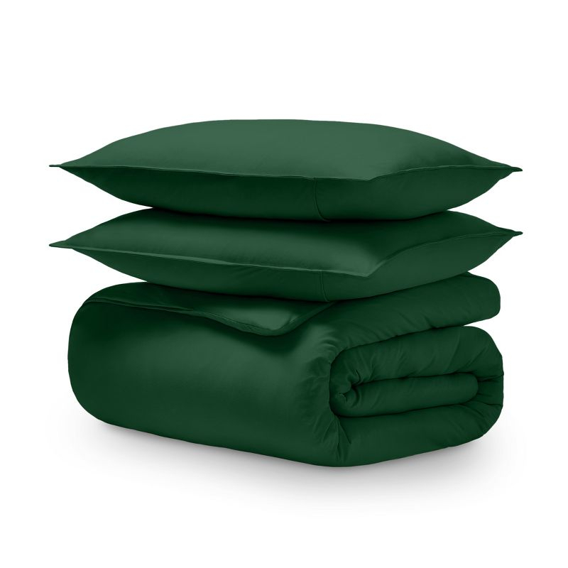 Twin/Twin XL Forest Green Organic Cotton Jersey Duvet Cover Set by Bare Home