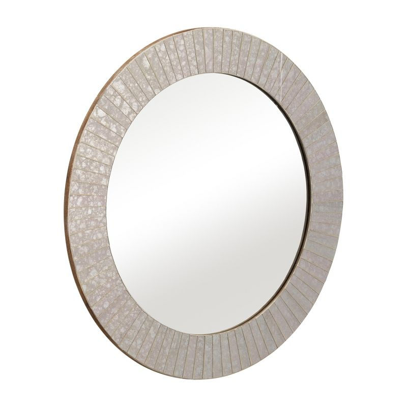 SAGEBROOK HOME 24" Mosaic Round Tiled Mirror Champagne: Contemporary Style, Resin Frame, Wall Mount, UL Listed
