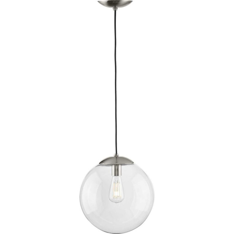 Progress Lighting Atwell 1-Light Glass Globe Brushed Nickel Modern Pendant Light, Steel, Matte Black, Clear Glass Globe Shade