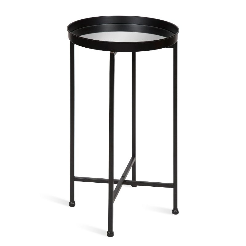 Kate and Laurel Celia Round Metal Tea Table, 14x14x25.75, Black and Mirror
