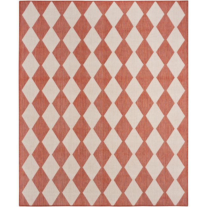 Nourison Positano Retro Diamond Flatweave Indoor Outdoor Low Pile Area Rug Terracotta 7' x 10'