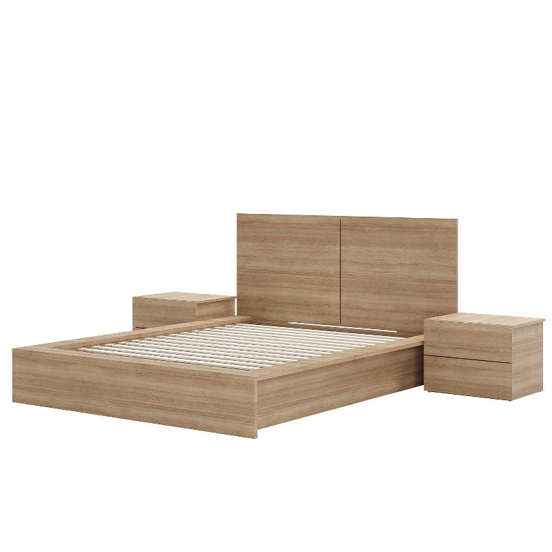 Nexera Queen 4pc James Bedroom Set Brown Oak: Modern Furniture with 2 Nightstands, Platform Bed