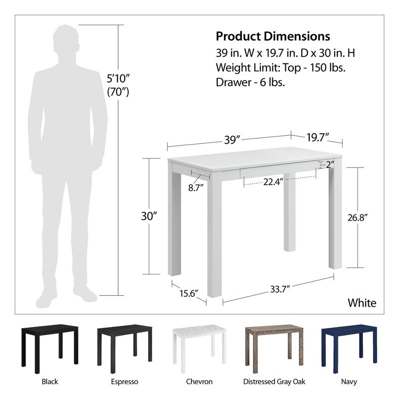 Parsons Computer Desk with Drawer, White
