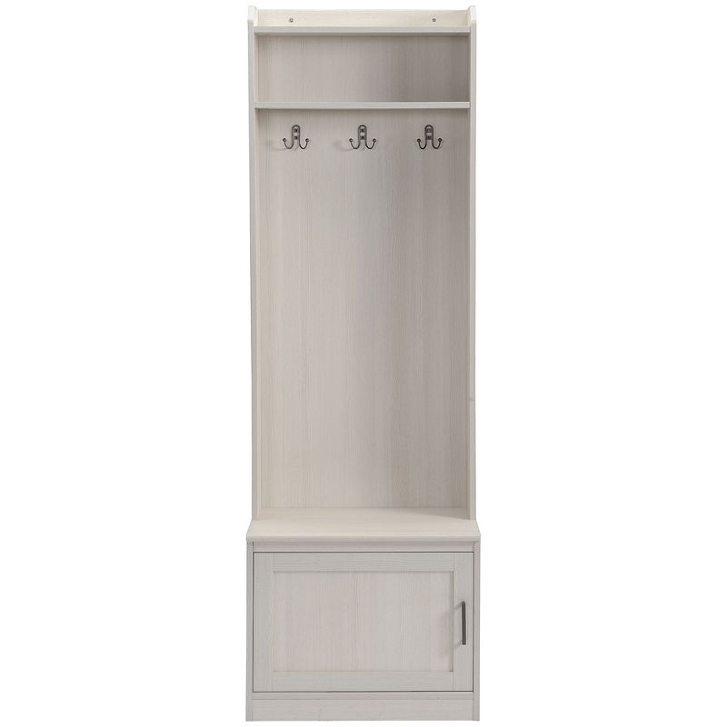 HOMCOM Rustic Hall Tree with Shoe Storage Bench, Entryway Bench with Coat Rack, Accent Coat Tree with Storage Shelves for Hallway, Mudroom, White