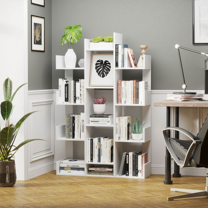HOMCOM Tree Bookshelf, Modern Freestanding Bookcase with 13 Open Shelves, Display Unit for Living Room, Study, or Office, White