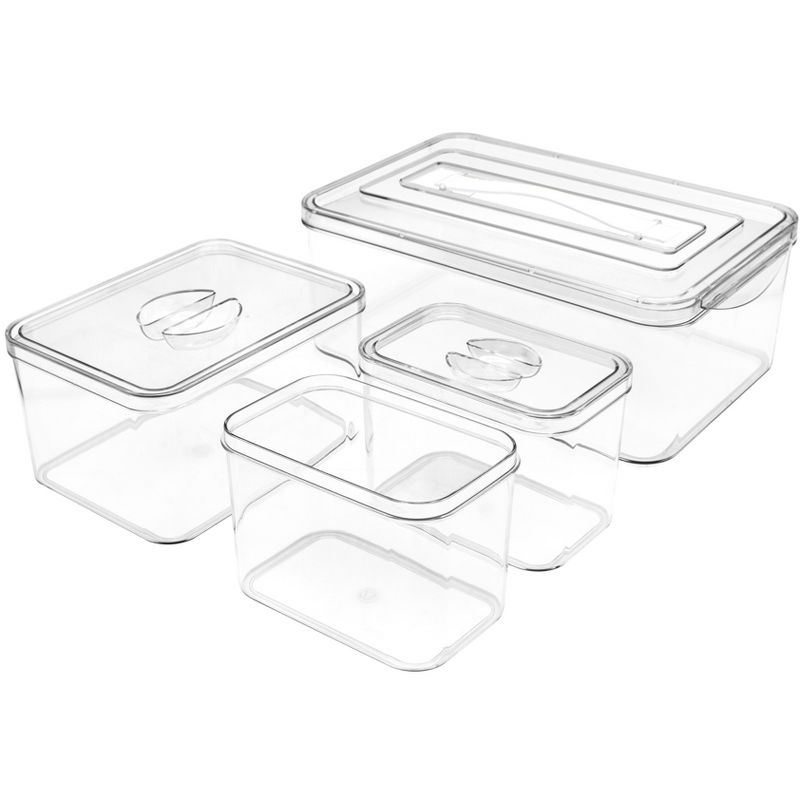 Sorbus 4 Pack Clear Stackable Storage Bins with Lids - Nest for space saving. Perfect for bedroom, bath & more