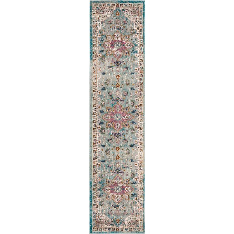 Aria ARA160 Power Loomed Runner Rug - Green/Creme - 2'x8' - Safavieh.