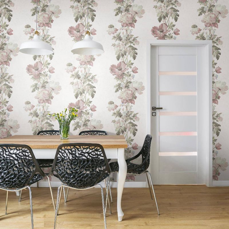 RoomMates Vintage Floral Stripe Peel and Stick Wallpaper Pink: Self-Adhesive Vinyl, Botanical Pattern, 28.3 Sq Ft Coverage