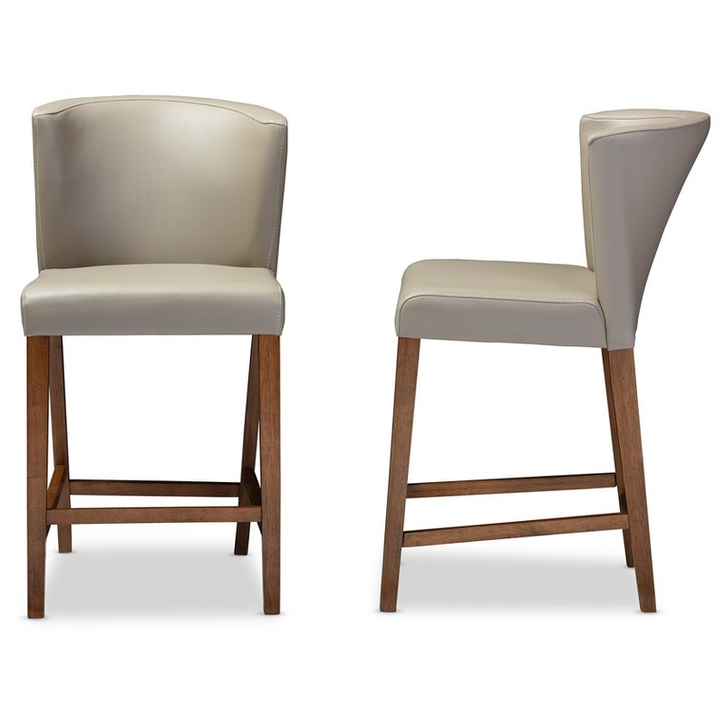 Set of 2 Olivia Wood Faux Leather Pub Counter Height Barstools: Mid-Century Scandinavian Style - Baxton Studio