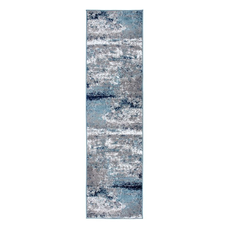 World Rug Gallery Distressed Abstract Watercolor Area Rug - Blue 2'7"x12'