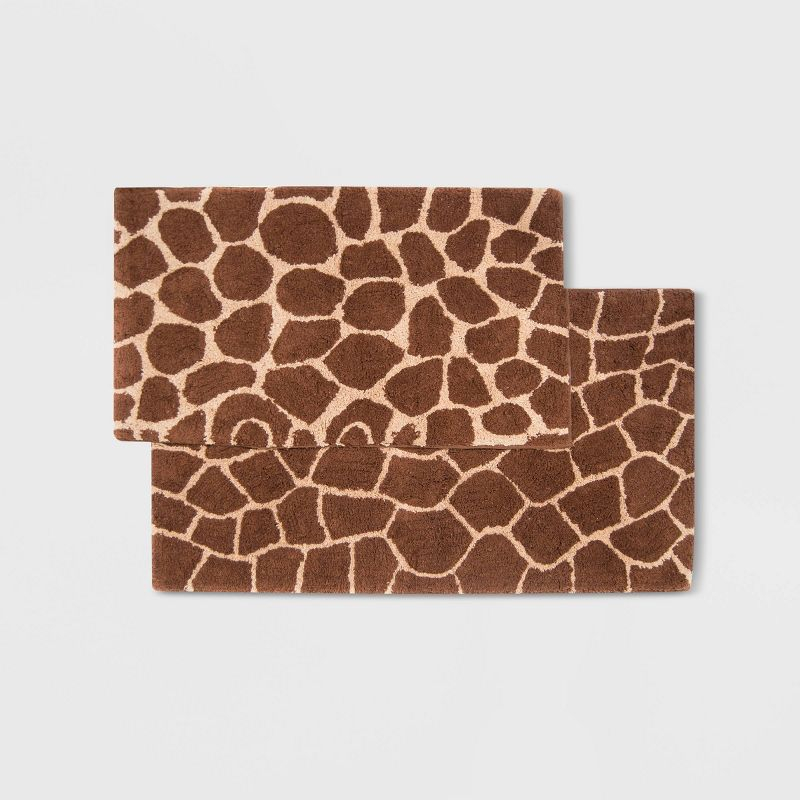 2pc Safari Bath Rug Set Brown/Beige - Chesapeake Merchandising: Giraffe Pattern, Cotton, Machine Made, Tufted