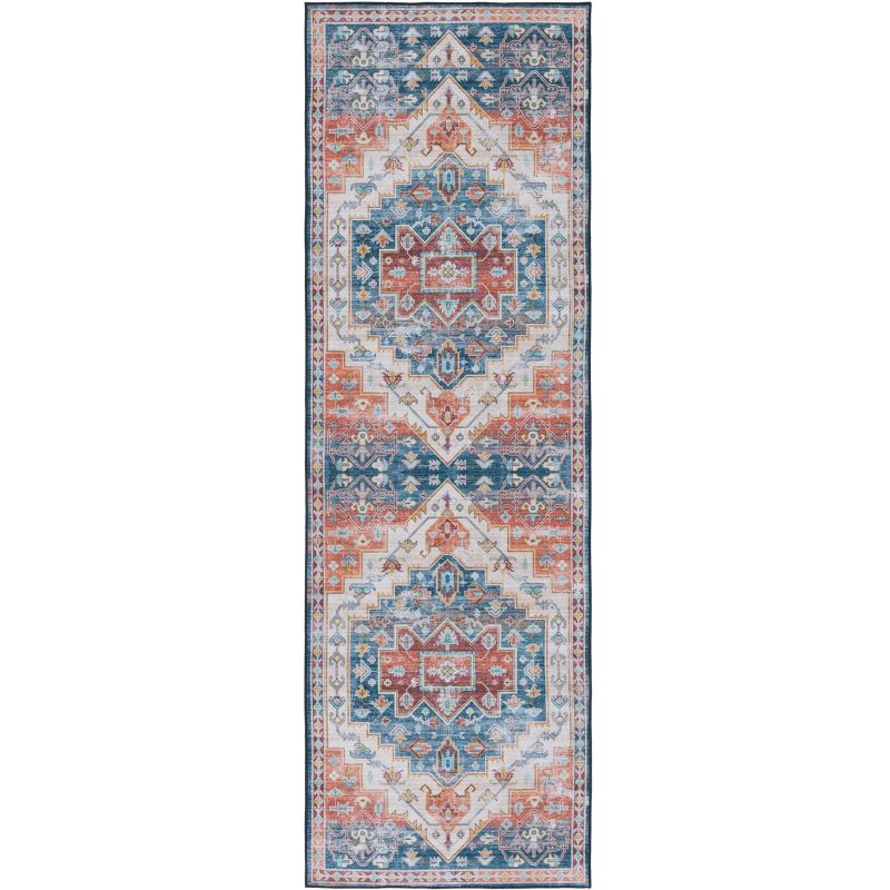 Tucson TSN116 Power Loomed Machine Washable Runner Rug - Blue/Rust - 2'6"x8' - Safavieh.