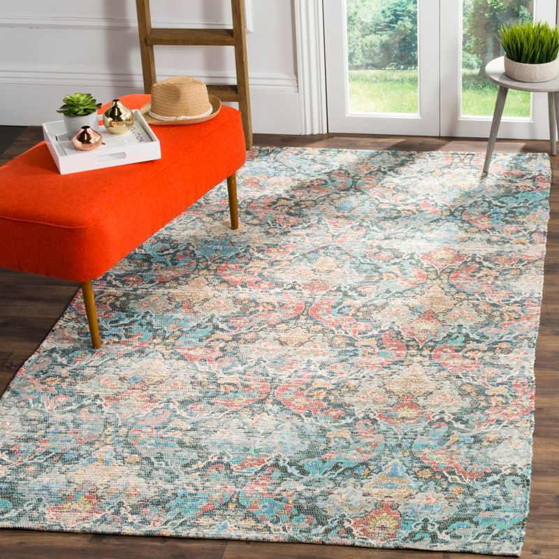 Saffron SFN570 Hand Loomed Area Rug - Coral/Aqua - 5'x8' - Safavieh.