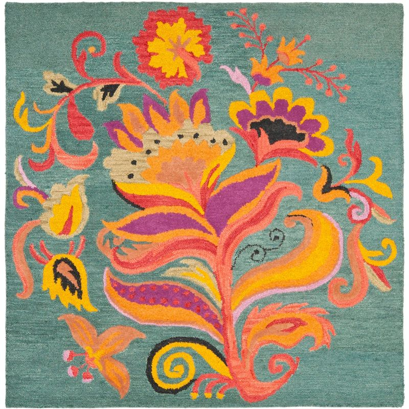 Blossom BLM679 Hand Hooked Area Rug - Blue/Multi - 8'x8' - Safavieh.
