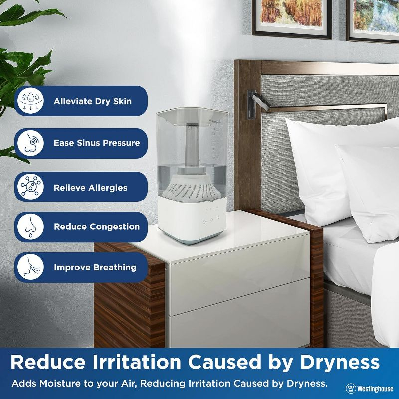 Westinghouse Ultrasonic Humidifier, 4.5L Top Fill Quiet Air Humidifier with LED Night Light and Touch Control, Adjustable Mist for Large Bedrooms