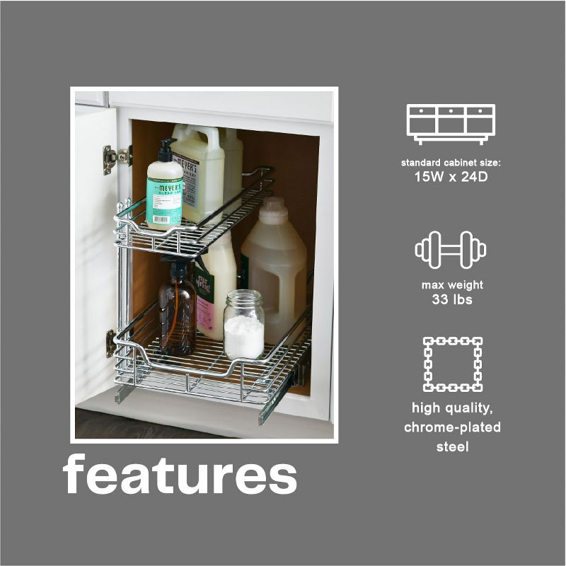 Glidez Multipurpose Chrome-Plated Steel Pull-Out/Slide-Out Storage Organizer for Under Sink or Under Cabinet Use - 2-Tier Design - Chrome