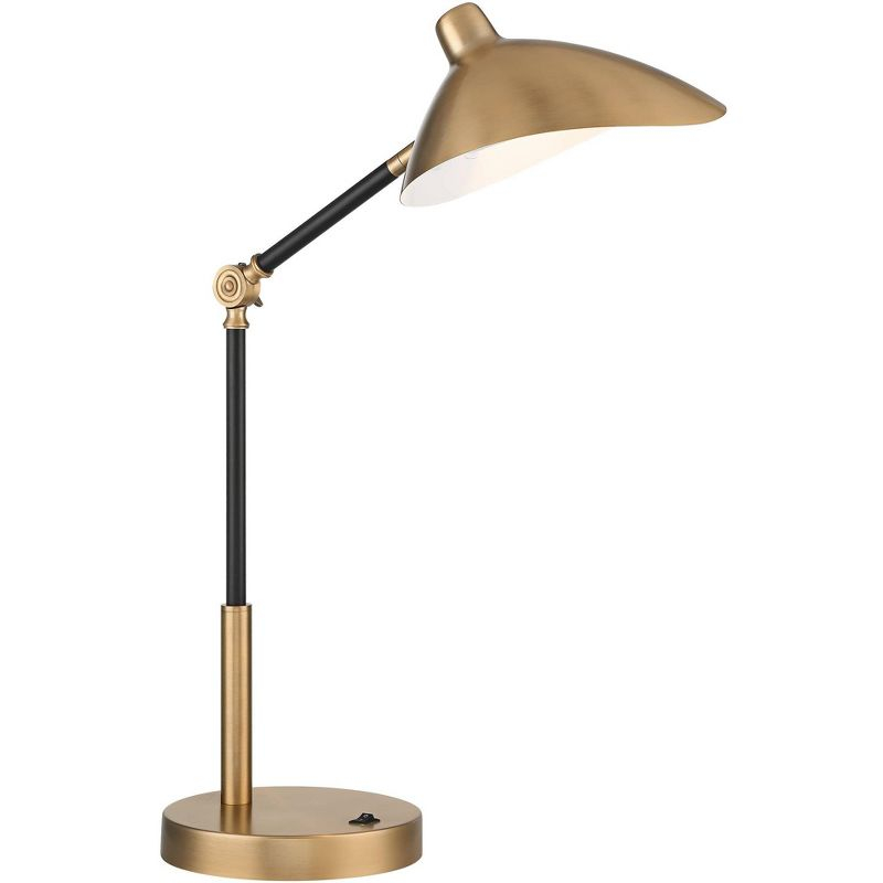 360 Lighting Colborne Modern Mid Century Desk Table Lamp 28" Tall Antique Brass Black with USB Charging Port LED for Bedroom Living Room Bedside Kids