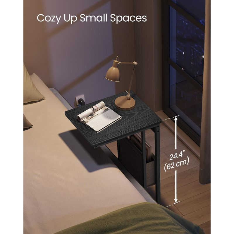 VASAGLE C-Shaped Side Table, End Table with Charging Station, 2 USB Ports and Outlets, C Table for Couch, Sofa, with Storage Bag, Ebony Black