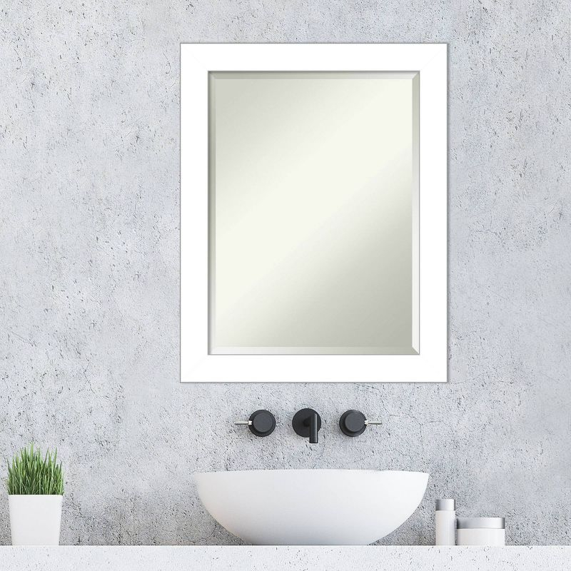 22" x 28" Wedge Framed Bathroom Vanity Wall Mirror White - Amanti Art: Modern, Satin Finish, No Assembly Required