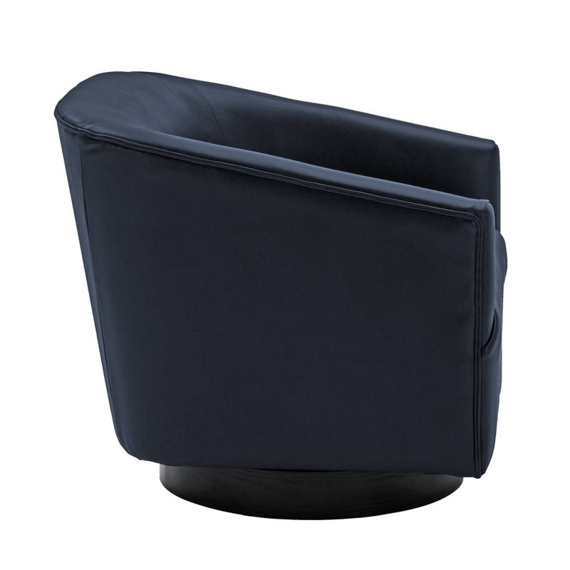 Comfort Pointe Gaven Wood Base Swivel Accent Chair Midnight Blue: Durable Faux Leather, 360° Swivel, No-Sag Springs