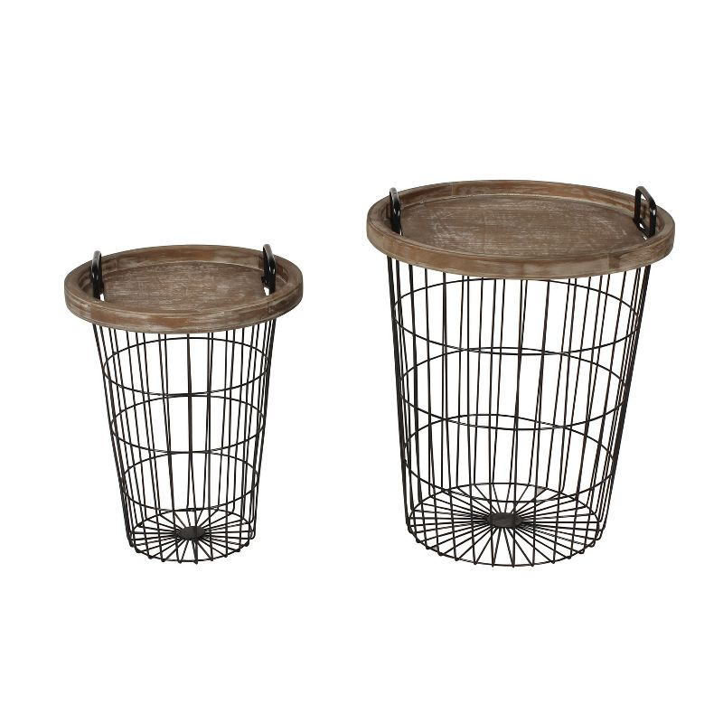 Kate and Laurel Tenby Round Metal Nesting Table, 2 piece, Rustic Brown and Black