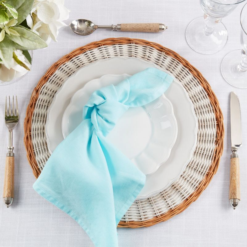 Saro Lifestyle Classic Pure 100% Linen Table Napkin (Set of 4), 20", Aqua