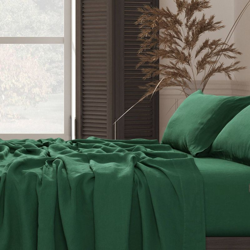 Tribeca Living Standard European Garment Washed Linen Pillowcase Set Jade Green: 100% Linen, Plain Weave, OEKO-TEX Certified