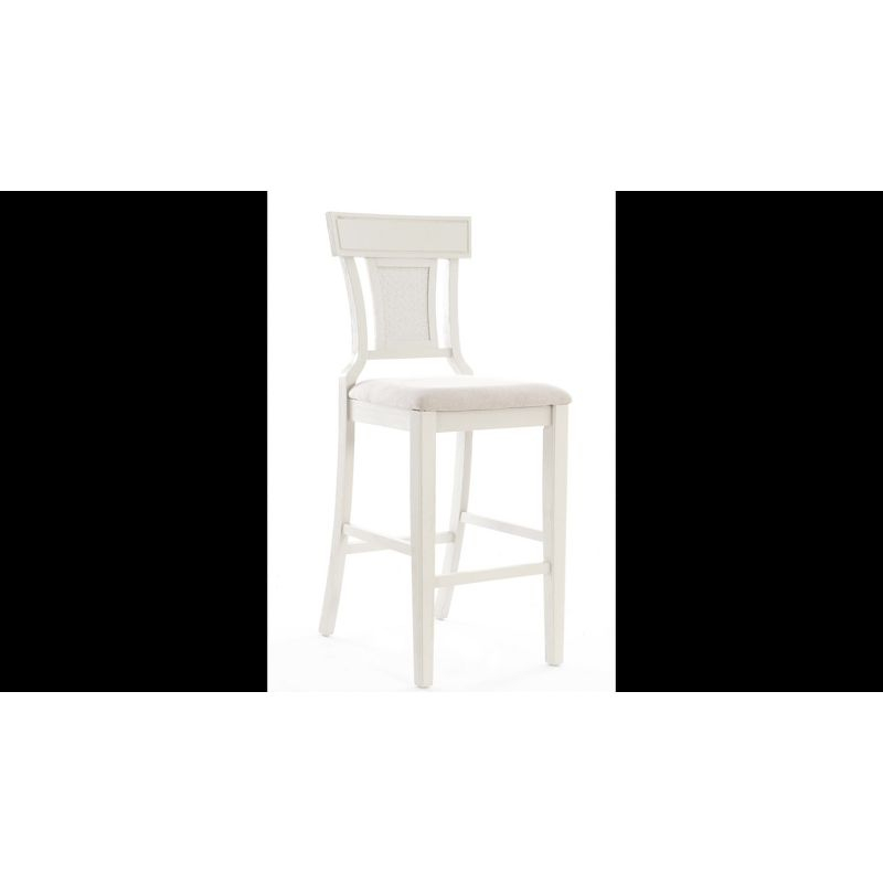 Rylan Handwoven Back Barstool White - Linon: Upholstered, Rubberwood Legs, Mid-Century Modern, Fixed Height