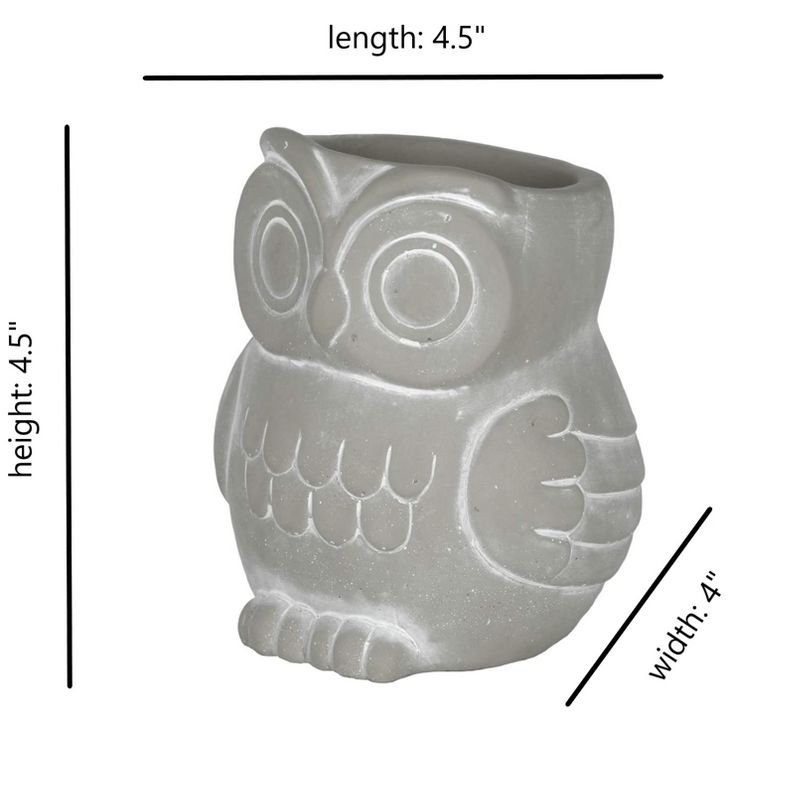 Classic Home and Garden Cement Buddies Indoor/Outdoor Planter with Drainage Hole, Owl, Gray, Small, 4.5in