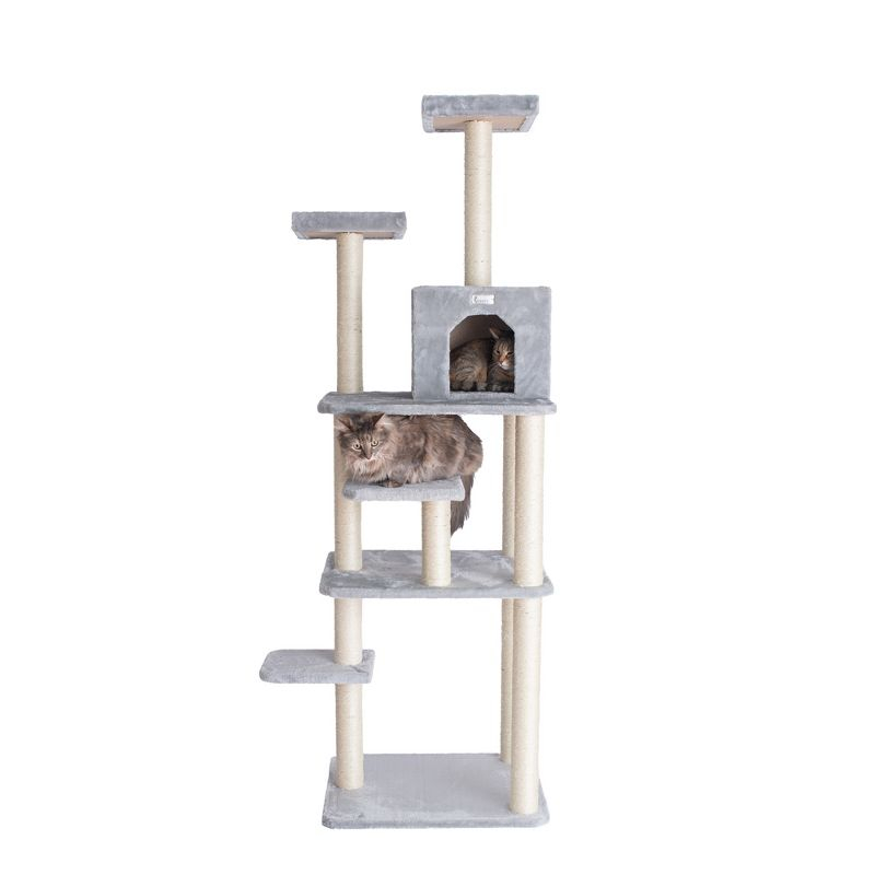 GleePet GP787408 74-Inch Real Wood Cat Tree With Seven Levels, Beige/Silver Gray