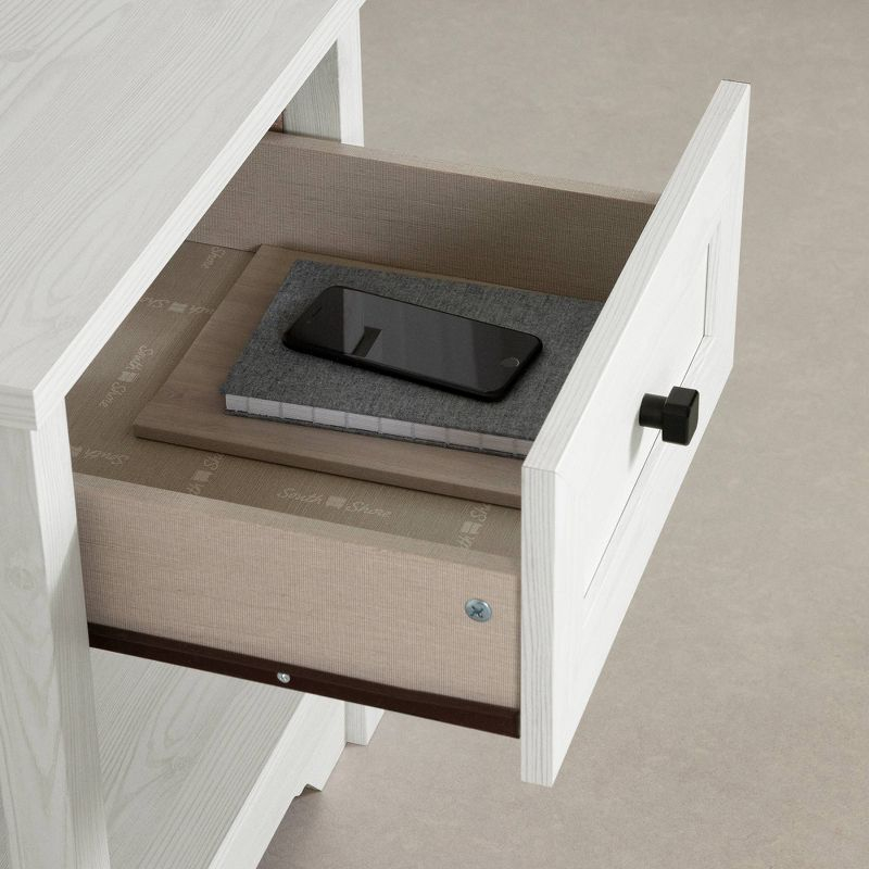 Farnel End Table White Pine - South Shore: Elegant Accent Furniture with Storage Drawer & Shelf