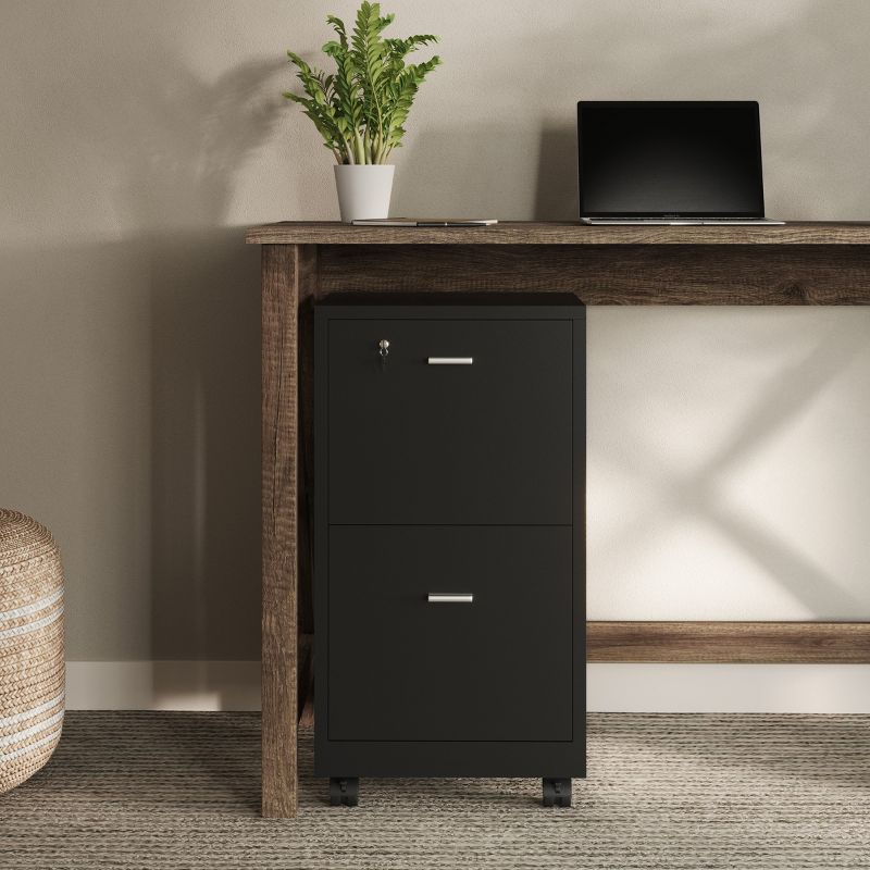 Lavish Home 2-Drawer File Cabinet with Lock and Rolling Wheels (Black)