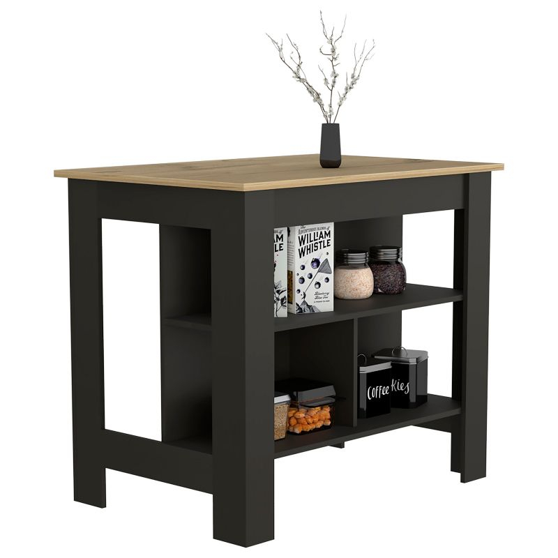 Depot E-Shop Kitchen Island, kitchen table 35" H, Four Legs, Three Open Storage Shelves