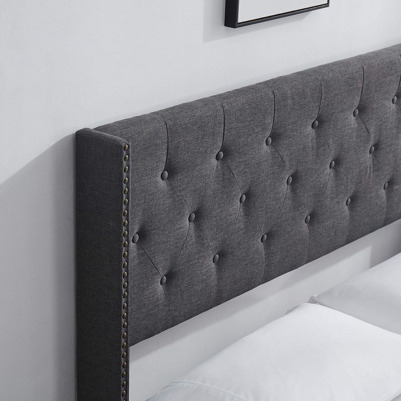 Bryt Wingback Diamond Upholstered Platform Bed, King Size Bed Frame with Headboard - Grey