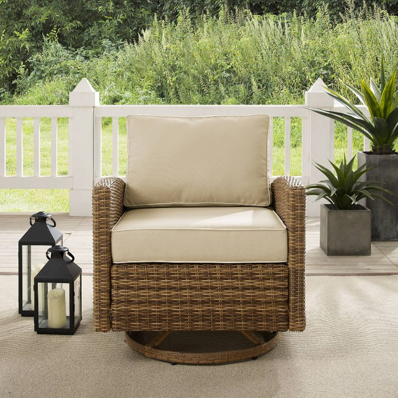 Bradenton Outdoor Steel Swivel Rocking Chair Sand/Weathered Brown - Crosley: Patio Accent, UV-Resistant