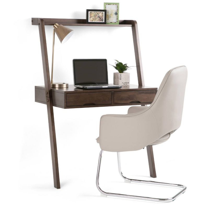 36" Darren Solid Wood Desk Warm Walnut - WyndenHall: Compact, Space-Saving Design with Storage