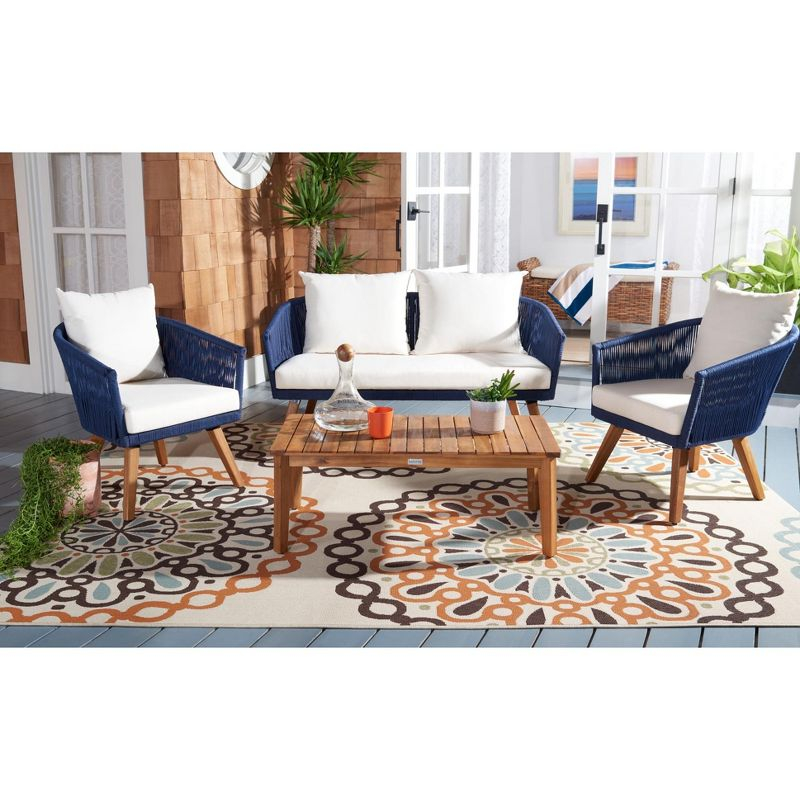 Velso 4 Pc Living Set - Indoor/Outdoor - PAT7072 - Navy/Beige - Safavieh