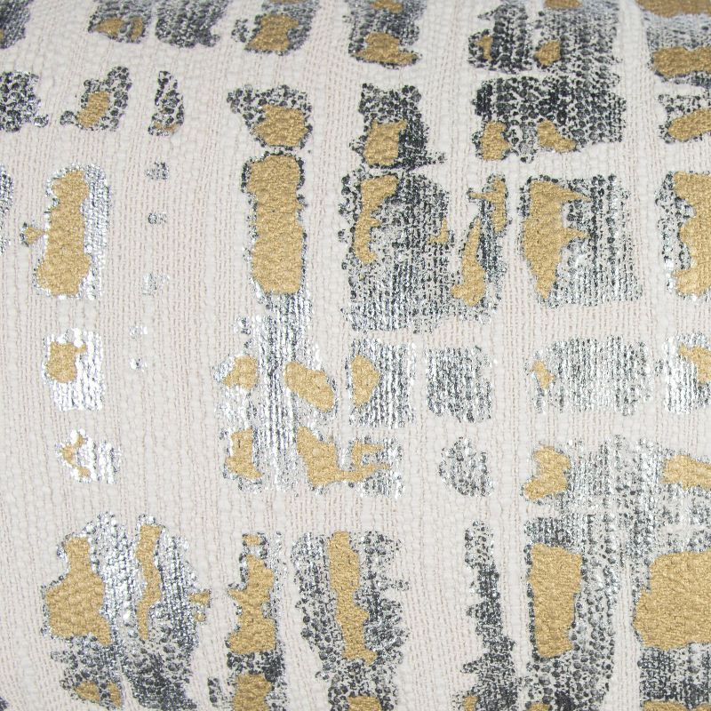 14"X26" Oversized Geometric Lumbar Throw Pillow Silver/Gold - Rizzy Home Cover: Canvas Cotton, Hidden Zipper