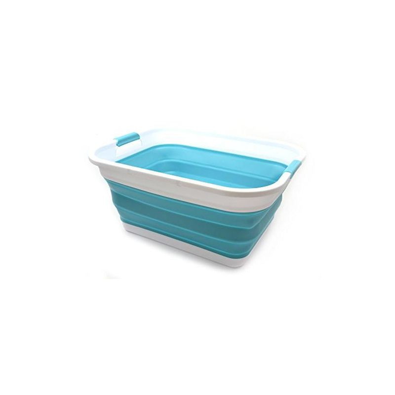 SAMMART 41L (10.8 gallon) Collapsible Plastic Laundry Basket, White/Lake Green