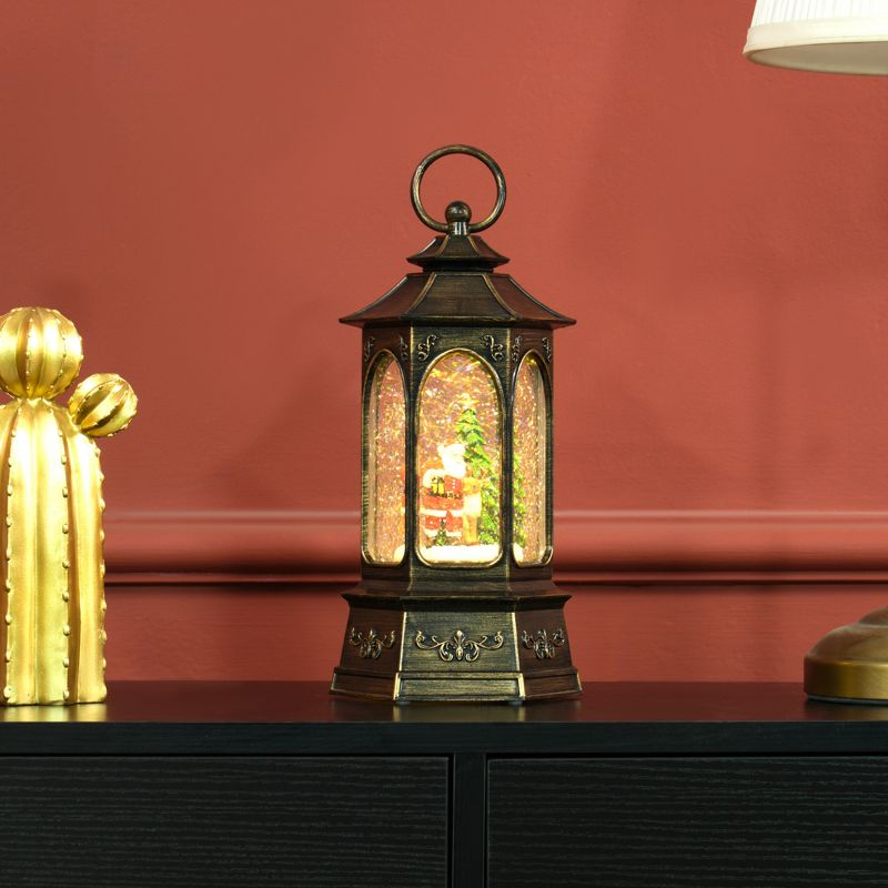 HOMCOM Christmas Snow Globe Lantern with Music and Lights, Musical Snow Globe with Swirling Glitter, Battery Operated Christmas Decoration, Bronze